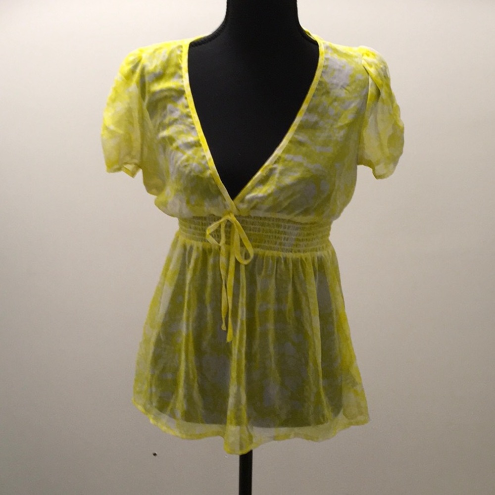 Sheer yellow and white top